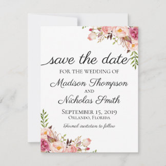 Rustikal-rosa Blumenhochzeit speichert die Datumsk Save The Date