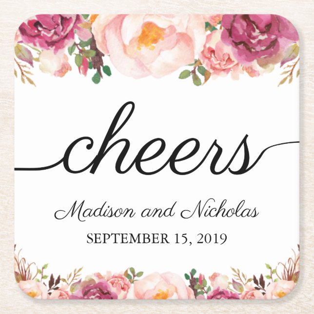 Rustikal rosa Blumenpapier-Untersetzer Rechteckiger Pappuntersetzer (Vorderseite)