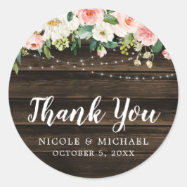 Rustikal rosa Blumenstrauß Hochzeit Danke Runder Aufkleber