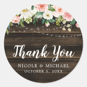 Rustikal rosa Blumenstrauß Hochzeit Danke Runder Aufkleber