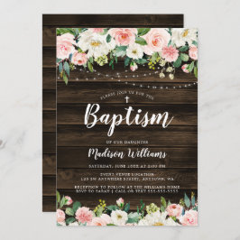 Rustikal rosa Blumenstrauß Lights Girl Taufe Einladung