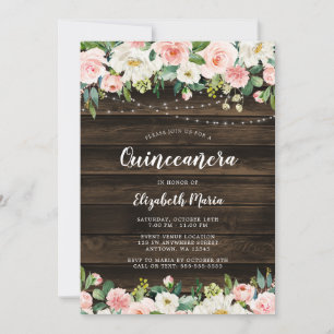 Rustikal rosa Blumenstrauß Quinceanera Einladung