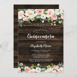 Rustikal rosa Blumenstrauß Quinceanera Einladung