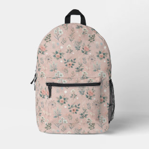 Rustikal rosa Blüte mit weißen Blüten und Grünpfla Bedruckter Rucksack
