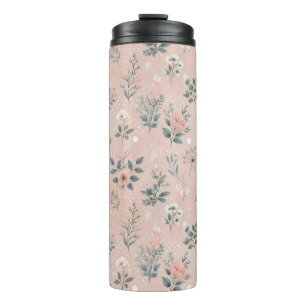 Rustikal rosa Blüte mit weißen Blüten und Grünpfla Thermosbecher