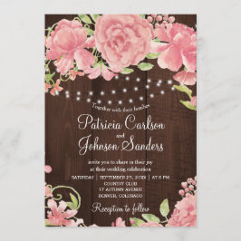 Rustikal rosa Blütenbäume und Lichter auf Stallhol Einladung