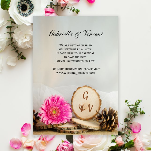 Rustikal rosa Daisy Woods Wedding Save the Date Einladung (Von Creator hochgeladen)