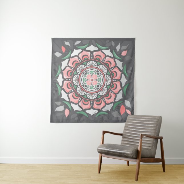 Rustikal Rosa Floral Mandala Wandteppich (Beispiel)