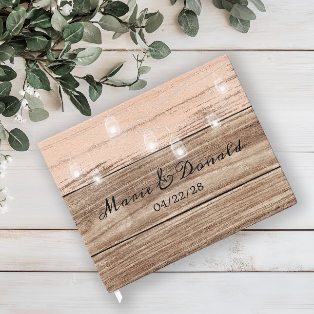 Rustikal rosa Holz und Laternen Gästebuch (Von Creator hochgeladen)