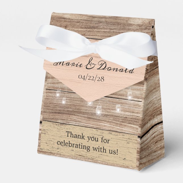 Rustikal rosa Holz und Laternen Geschenkschachtel (Vorderseite)