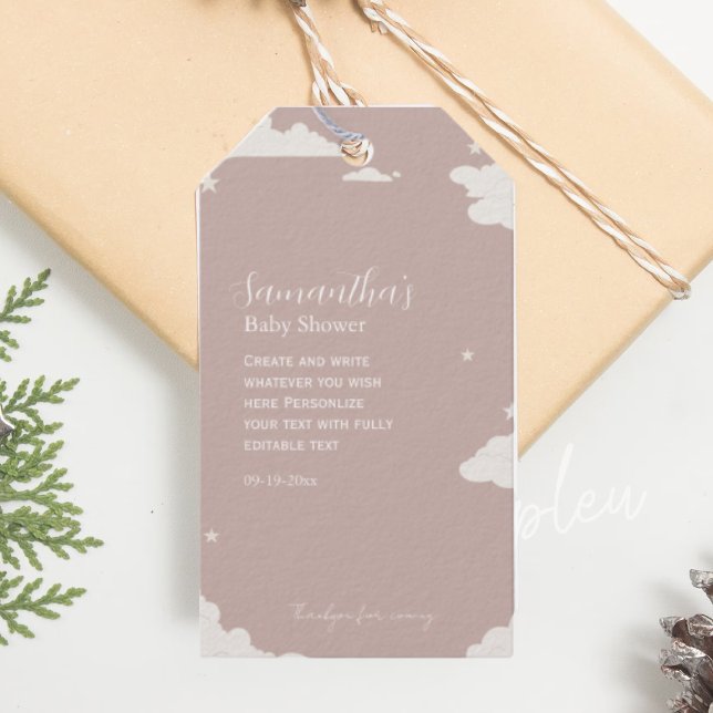 Rustikal rosa Minimale Cloud Babydusche Geschenkanhänger (Von Creator hochgeladen)