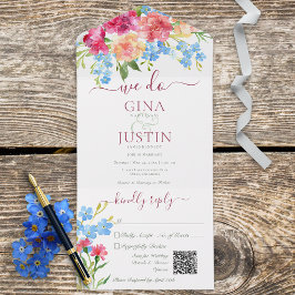 Rustikal rosa Nelken & Vergessen Sie mir Noten QR All In One Einladung