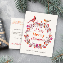 Rustikal rosa-orange Weihnachtskranz Feiertagspostkarte