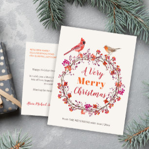 Rustikal rosa-orange Weihnachtskranz Feiertagspostkarte