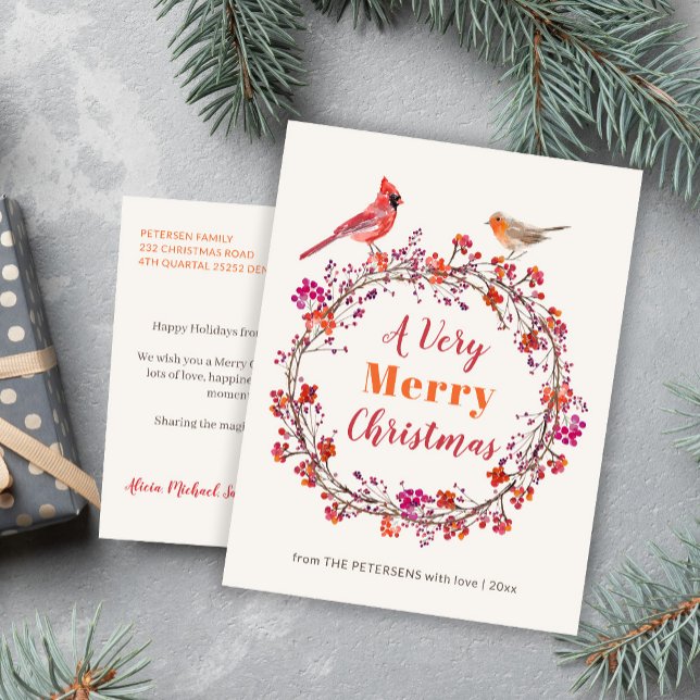 Rustikal rosa-orange Weihnachtskranz Feiertagspostkarte (Von Creator hochgeladen)