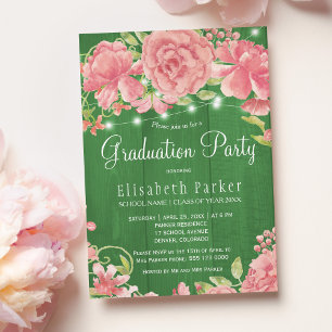 Rustikal-Rosa-Rosa-Rose-Peonies-Graduierungsparty Einladung