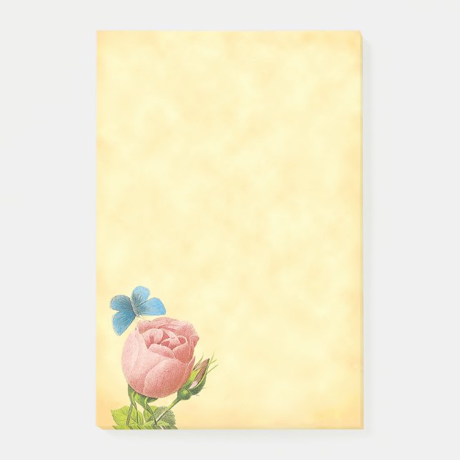 Rustikal rosa Rose und blauer Moth Post-it Klebezettel (Vorderseite)