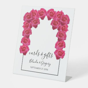 Rustikal rosa Rosen Hochzeitskarten & Geschenke Sockelschild