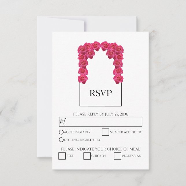 Rustikal rosa Rosen Optionen zum Hochzeitsessen RS RSVP Karte (Vorderseite)