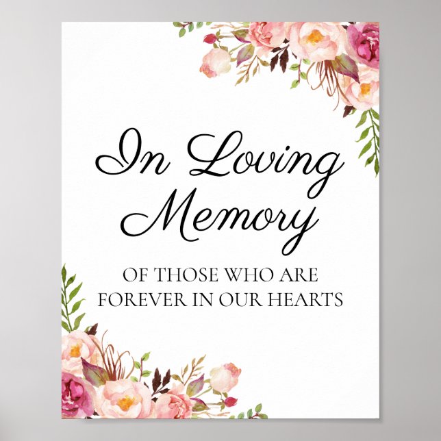 Rustikal rosafarbene Blüte in Love Memory Sign Pos Poster (Vorne)