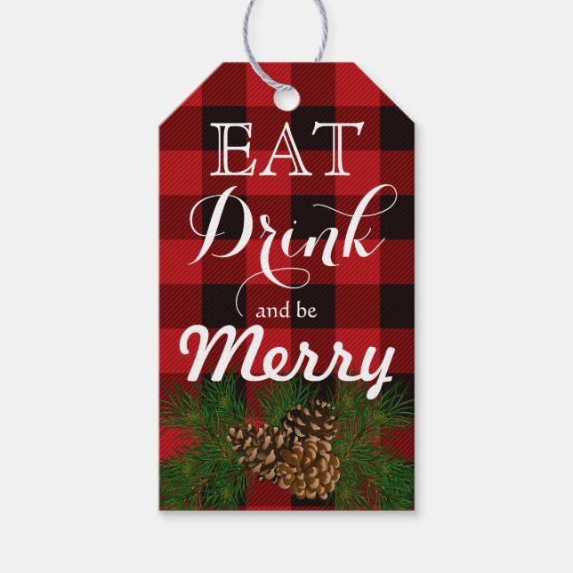 Rustikal, rot und schwarz, kariert-tartan geschenkanhänger (Vorderseite)