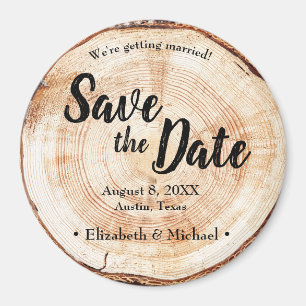 Rustikal Save the Date bedrucktes Holz Slice Magnet