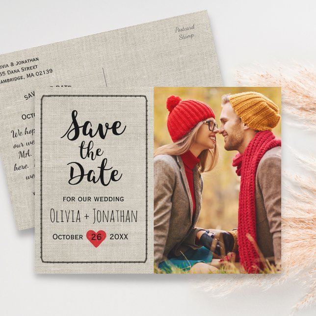 rustikal Save the Date | Charmantes Vintages Herz Ankündigungspostkarte (Von Creator hochgeladen)