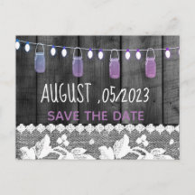 rustikal Save the Date mit Holz, Spitzen, Saitenli