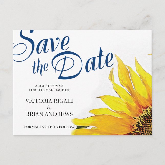 Rustikal Save the Date ~ Sonnenblumen Ankündigungspostkarte (Vorderseite)