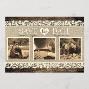 rustikal Save the Date   Stallholz-Spitzen und Bur
