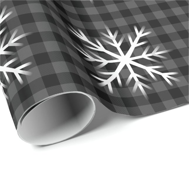Rustikal, schwarz, grau Tartan kariert - Schneeflo Geschenkpapier (Rolleneckpunkt)