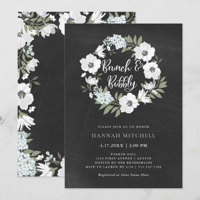 Rustikal, schwarz und weiß| Brunch und Bubble Einladung (Vorne/Hinten)