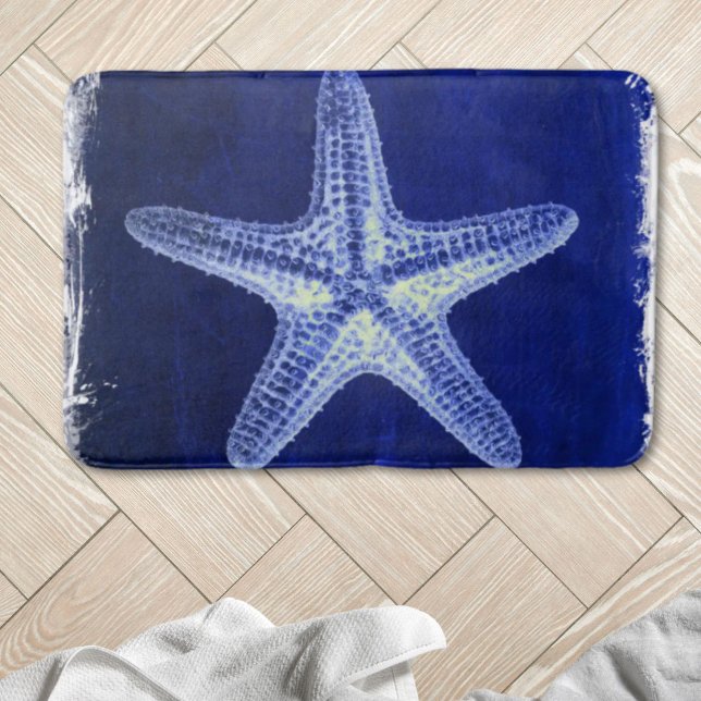 Rustikal-Seesternisch an der Küste Badematte (coastal chic beach rustic nautical blue starfish bath mat)