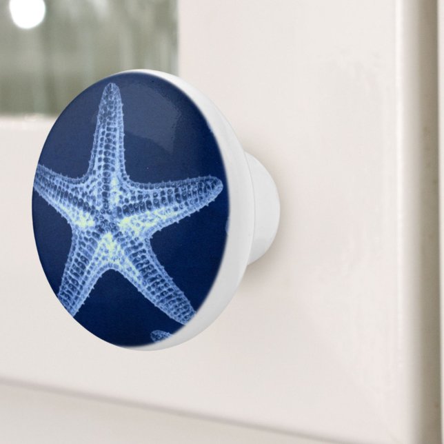 Rustikal-Seesternisch an der Küste Keramikknauf (coastal chic beach rustic nautical blue starfish ceramic knob)