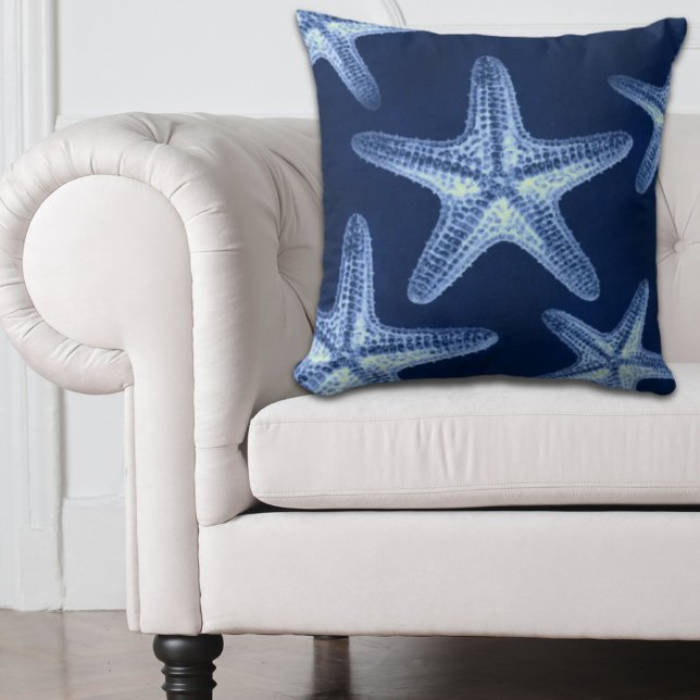 Rustikal-Seesternisch an der Küste Kissen (coastal chic beach rustic nautical blue starfish throw pillow)