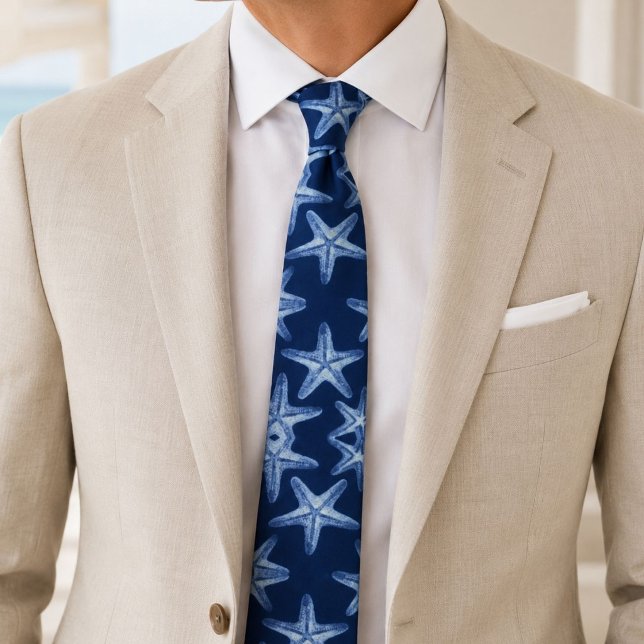Rustikal-Seesternisch an der Küste Krawatte (coastal chic beach rustic nautical blue starfish neck tie)