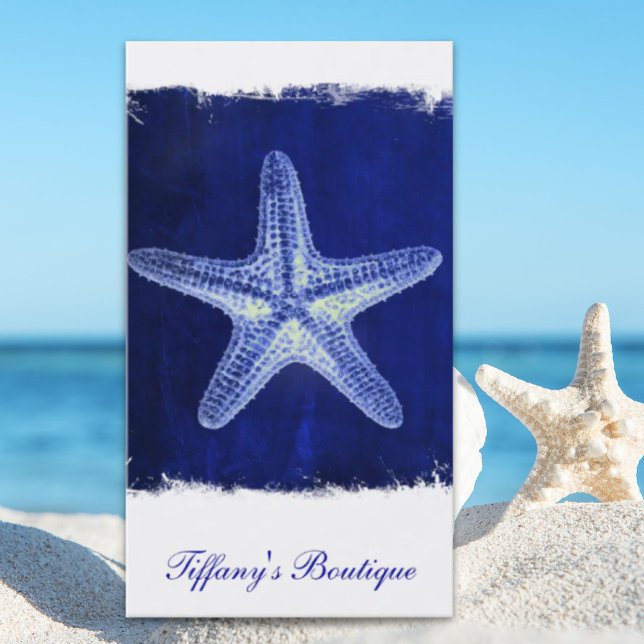 Rustikal-Seesternisch an der Küste Visitenkarte (coastal chic beach rustic nautical blue starfish business card)