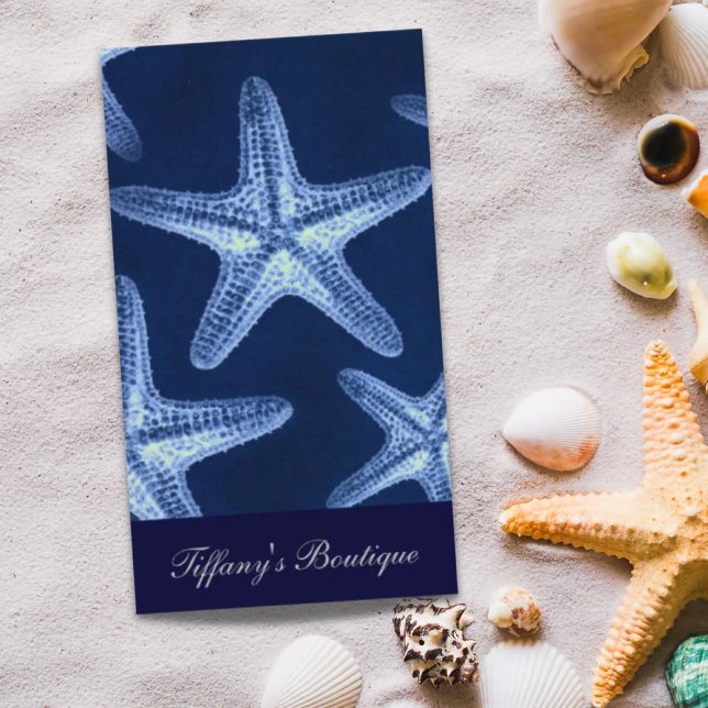 Rustikal-Seesternisch an der Küste Visitenkarte (coastal chic beach rustic nautical blue starfish business card)