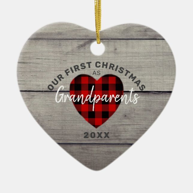 Rustikal Unser erstes Weihnachts-Großeltern Herz Keramik Ornament (Vorne)