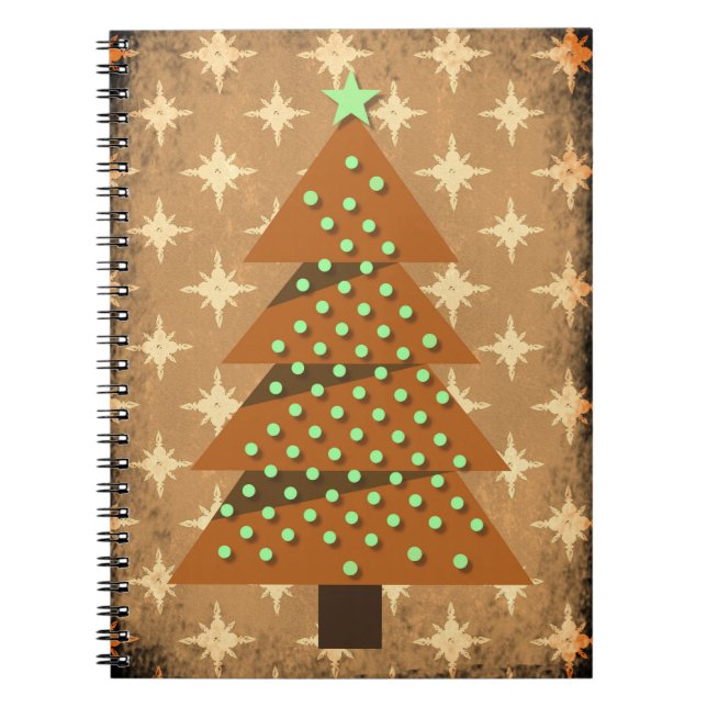Rustikal verbrannte Bronze Retro Weihnachtsbaum Notizblock (Vorderseite)