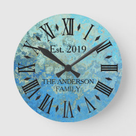 Rustikal Vintag Blue Distressed Metal Runde Wanduhr