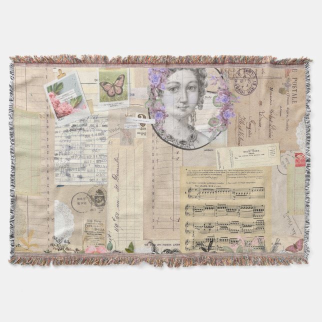 Rustikal, Vintag, Collage, blumenreich, Shabby Chi Decke (Vorderseite)