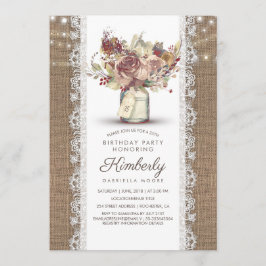 Rustikal Vintag Mason Jar Burlap Lace Geburtstag Einladung