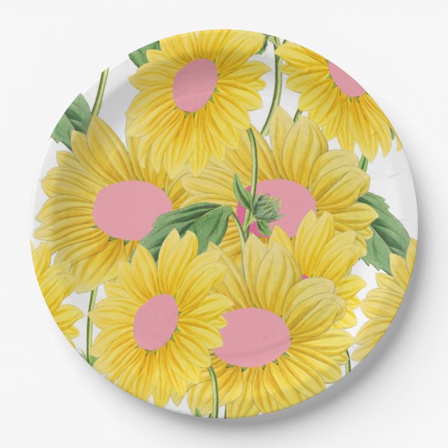 Rustikal Vintag rosa Große Sonnenblumen Moderne We Pappteller (Vorderseite)
