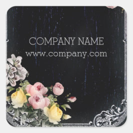 rustikal Vintage Botanische Tafel mit Blumen Quadratischer Aufkleber