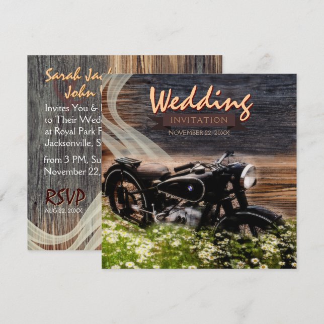 Rustikal Vintages Motorrad Hochzeitseinladungen Einladung (Vorne/Hinten)