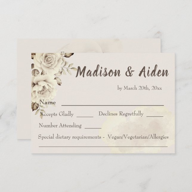 Rustikal-weiße Rosen Hochzeit RSVP Response Card (Vorne/Hinten)