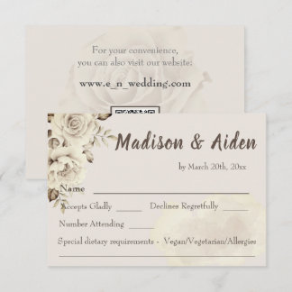 Rustikal-weiße Rosen Hochzeit RSVP Response Card Karte