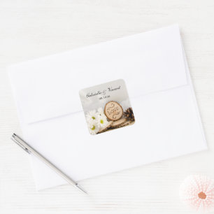 Rustikal White Daisy Woodland Wedding Umschlag Auf Quadratischer Aufkleber