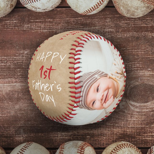 Rustikale 1. Vater-Tag Schrift 2 Foto Collage Baseball (Von Creator hochgeladen)